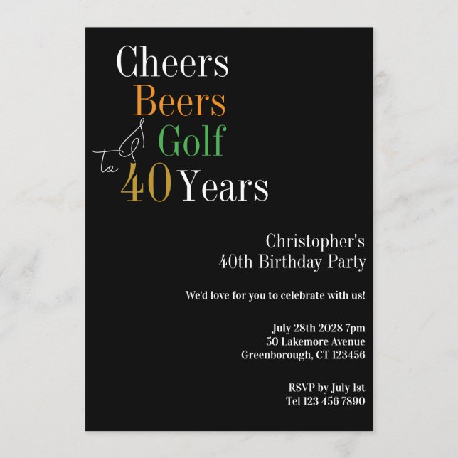 Invitación 40th Birthday Golf Cheers Beers Party (Anverso)