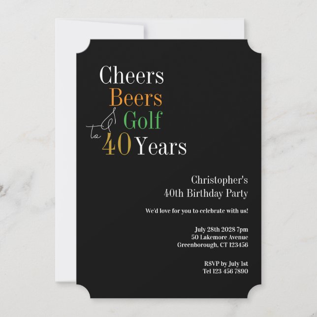 Invitación 40th Birthday Golf Cheers Beers Party (Anverso)