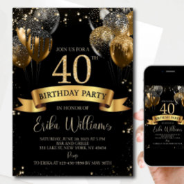 Invitación 40th Birthday Invitation Template: Black Gold Ball