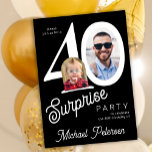 Invitación 40th birthday photo black and white 40 years party<br><div class="desc">Trendy bold typography 40th birthday surprise party invitation with 2 photos and modern retro style script. Easy to personalize with your text and pictures.</div>