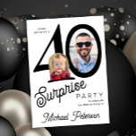 Invitación 40th birthday photo white black 40 years party<br><div class="desc">Trendy bold typography 40th birthday surprise party invitation with 2 photos and modern retro style script. Easy to personalize with your text and pictures.</div>