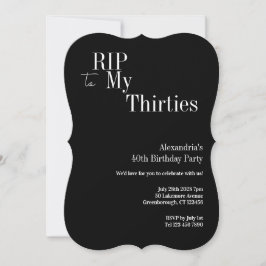 Invitación 40th Birthday RIP 30s Black and White Party