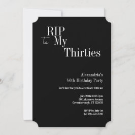 Invitación 40th Birthday RIP 30s Black and White Party