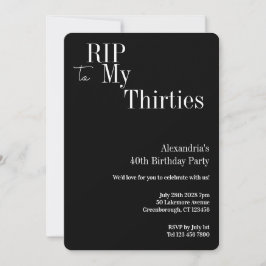Invitación 40th Birthday RIP 30s Black and White Party