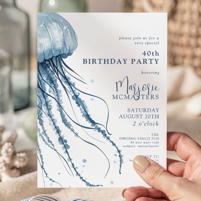 Invitación 40th Birthday Simple Modern Coastal Jellyfish (Subido por el creador)