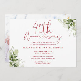 Invitación 40th Wedding Anniversary Greenery Floral Photo