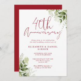 Invitación 40th Wedding Anniversary Greenery Ruby Script
