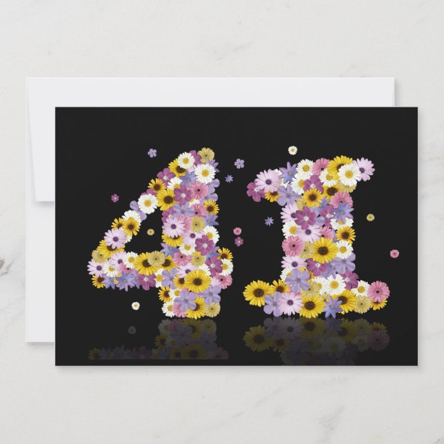 Invitación 41.ª fiesta de cumpleaños, con letras con flores (Anverso)