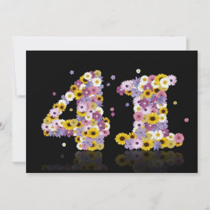 Invitación 41.ª fiesta de cumpleaños, con letras con flores