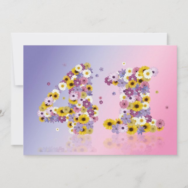 Invitación 41.ª fiesta de cumpleaños, con letras con flores (Anverso)