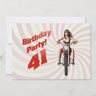 Invitación 41 cumpleaños con un chica en moto