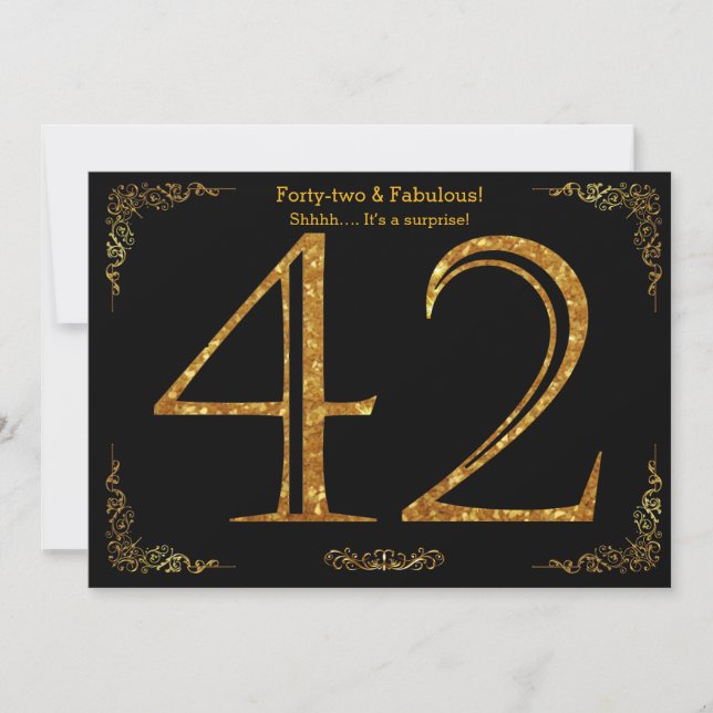 Invitación 42ª fiesta de cumpleaños, Gatsby styl, purpurina d (Anverso)