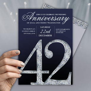 Invitación 42º Aniversario Diamante Plata Azul Marina