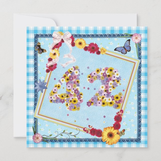 Invitación 42.ª fiesta de cumpleaños Flores de invitación, ma (Anverso)