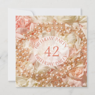 Invitación 42° cumpleaños con perlas
