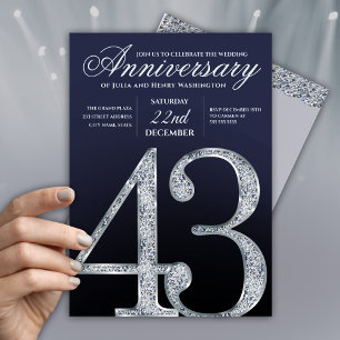 Invitación 43º Aniversario Diamante Plateado Azul Marina