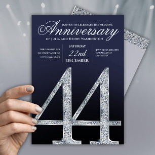 Invitación 44º Aniversario Diamante Azul Marino Plateado