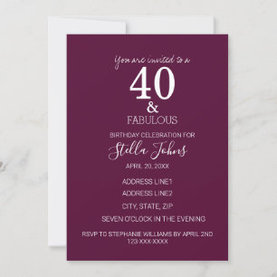 Invitación 440 Fabuloso partido de cumpleaños Pink Purple Whi