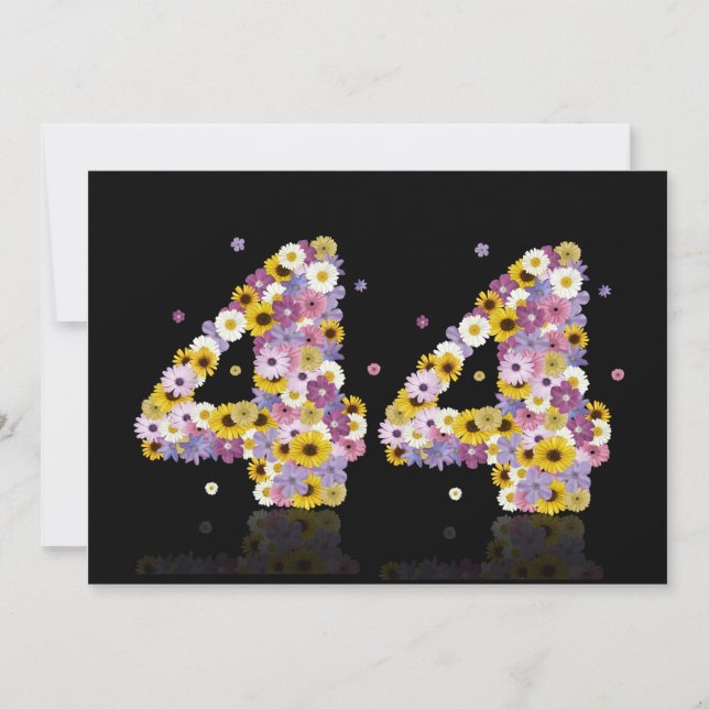 Invitación 44.ª fiesta de cumpleaños, con letras con flores (Anverso)
