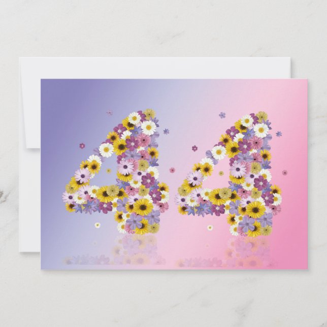Invitación 44.ª fiesta de cumpleaños, con letras con flores (Anverso)