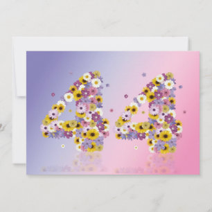Invitación 44.ª fiesta de cumpleaños, con letras con flores