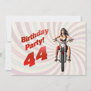 Invitación 44 cumpleaños con un chica en moto