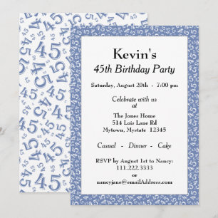 Invitación 45ª fiesta de cumpleaños, patrón de número blanco