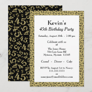 Invitación 45ª fiesta de cumpleaños, patrón de número negro/o