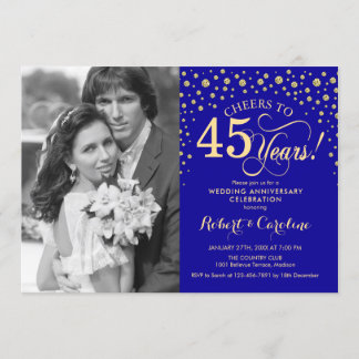 Invitación 45º Aniversario de Boda con Foto - Azul Oro