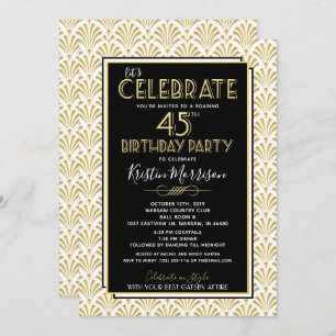 Invitación 45.ª fiesta de cumpleaños Art Deco Gatsby Roaring 