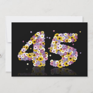 Invitación 45.ª fiesta de cumpleaños, con letras con flores