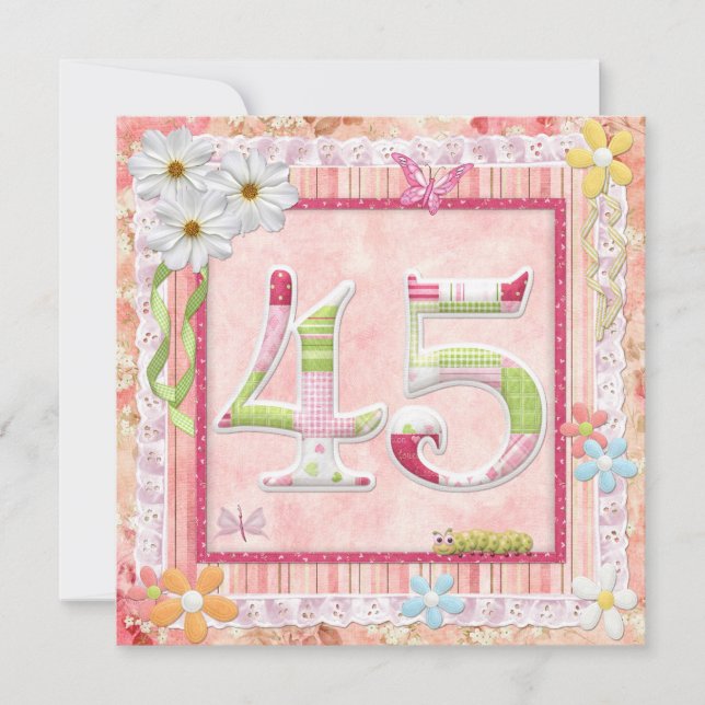 Invitación 45.ª fiesta de cumpleaños estilo scrapbooking (Anverso)