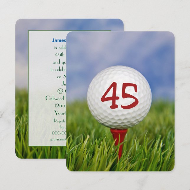 Invitación 45.ª fiesta de cumpleaños Tema de golf (Anverso / Reverso)