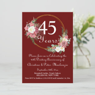 Invitación 45.º Boda de zafiro Rosas marco de oro