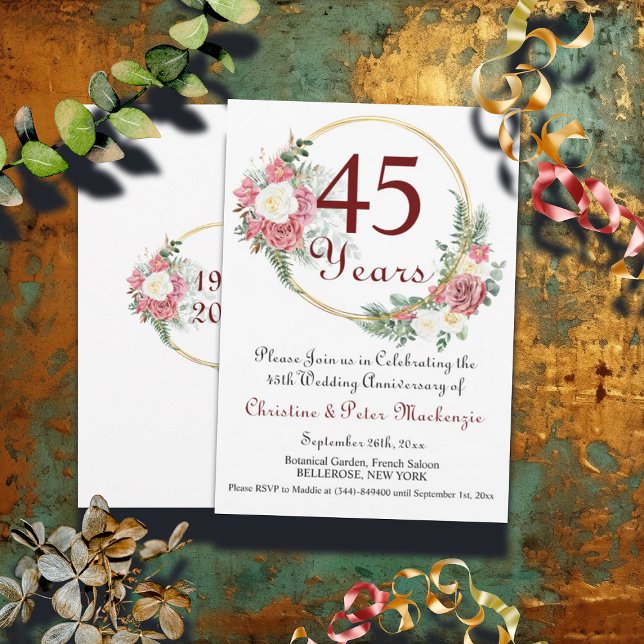 Invitación 45.º Boda de zafiro Rosas marco de oro (Subido por el creador)