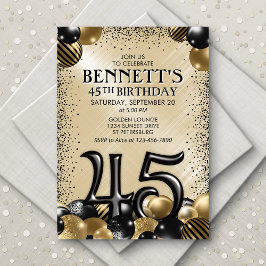Invitación 45.º cumpleaños de oro negro