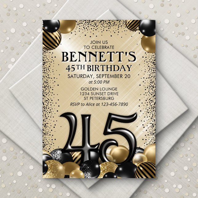 Invitación 45.º cumpleaños de oro negro (Subido por el creador)