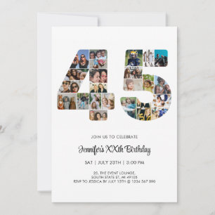 Invitación 45.º cumpleaños número 45 Collage de fotos Persona