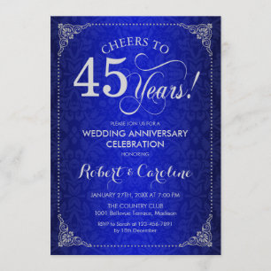 Invitación 45° aniversario Boda - Damasco de plata azul