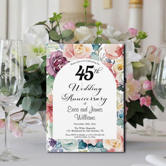 Invitación 45° Aniversario Boda Elegante Script Floral (Subido por el creador)