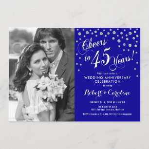 Invitación 45 Aniversario con Foto - Plata Azul Zafiro