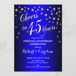 Invitación 45 Aniversario de Boda - Azul Real y Oro