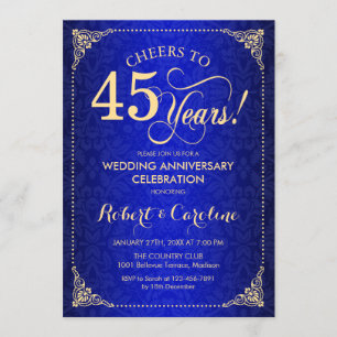 Invitación 45 Aniversario de Boda - Damasco Azul Dorado