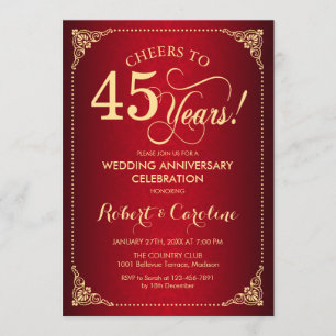 Invitación 45 Aniversario de Boda - Damasco Rojo Dorado