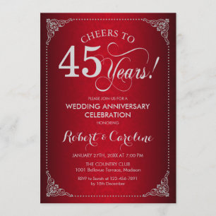 Invitación 45 Aniversario de Boda - Damasco Rojo Plateado