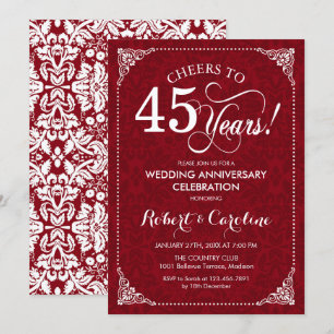 Invitación 45 Aniversario de Boda - Damasco Rojo Rubí Blanco