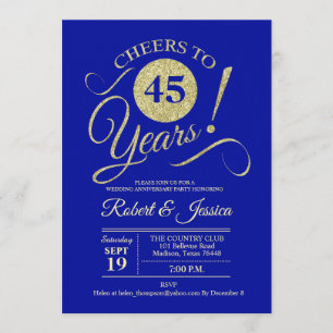 Invitación 45 Aniversario de Boda Oro Zafiro Azul