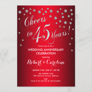 Invitación 45 Aniversario de Boda - Rojo y Plata
