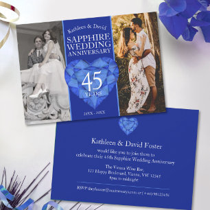 Invitación 45 aniversario de bodas de zafiro ahora y entonces