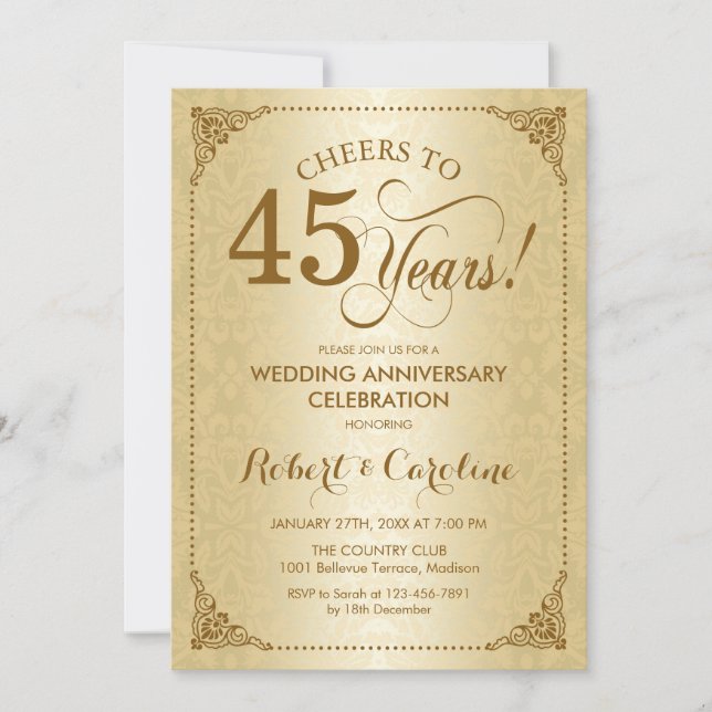 Invitación 45° Aniversario del Boda - Damasco de oro (Anverso)